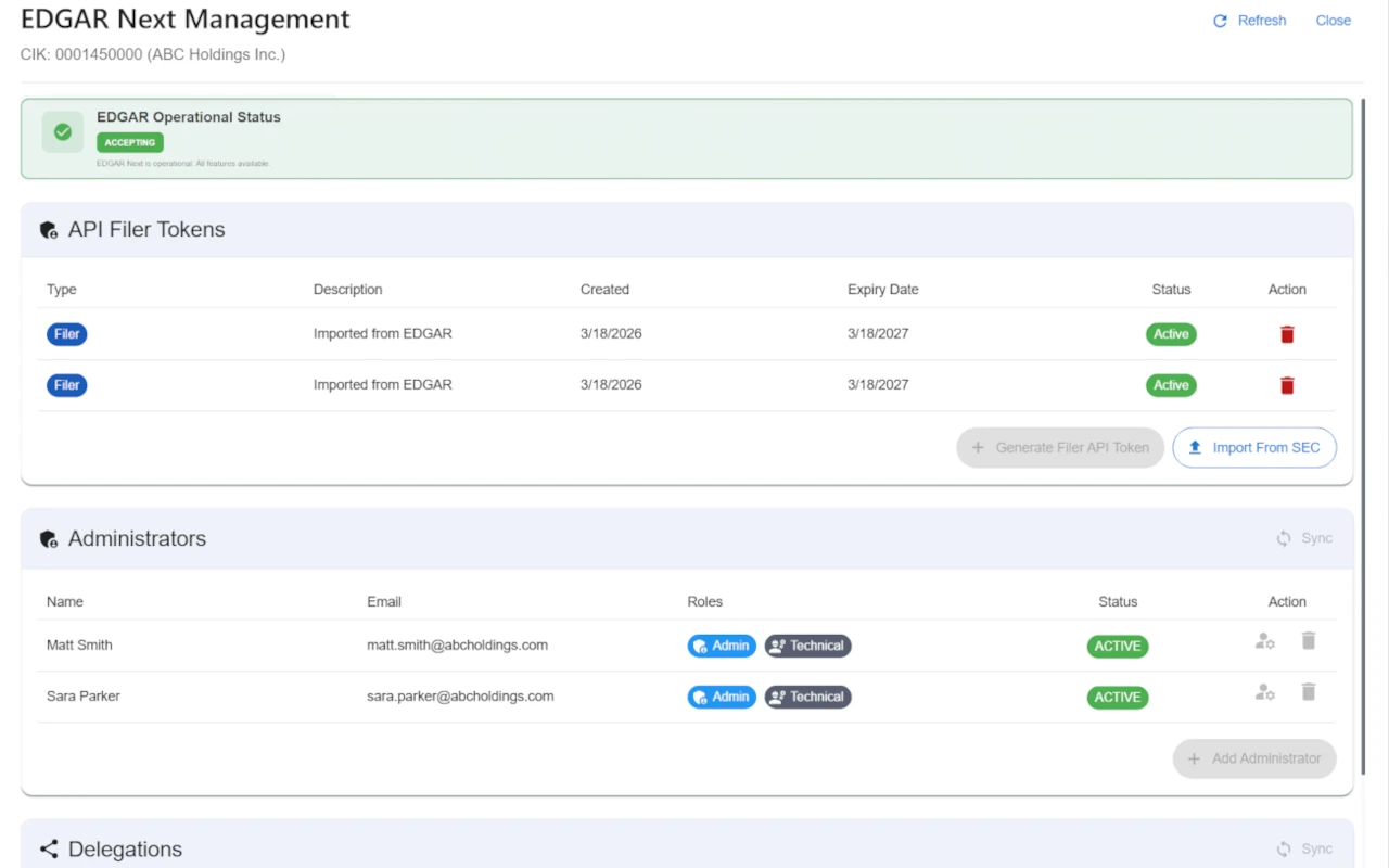Screenshot of Built for EDGAR Next feature